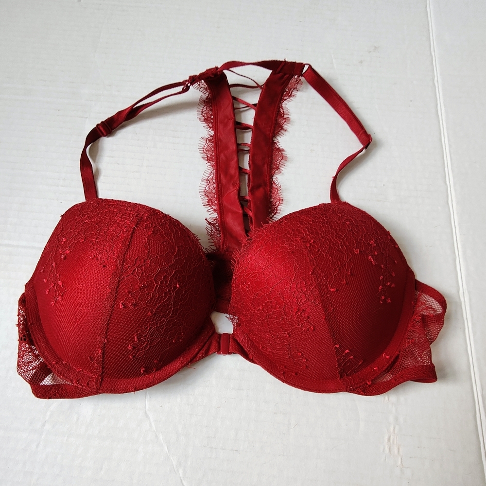 Victoria's Secret Red Lace-up Racer Back Very Sexy Push-up Bra Sz 34B